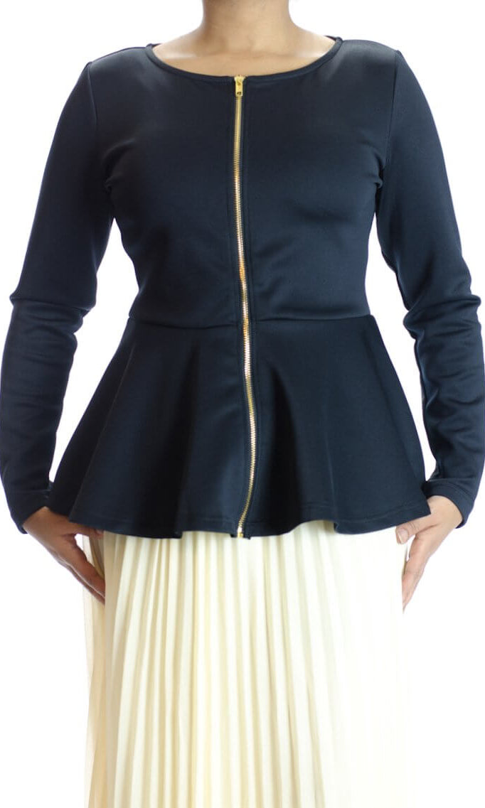 Black Zipper Peplum Top Kabayare