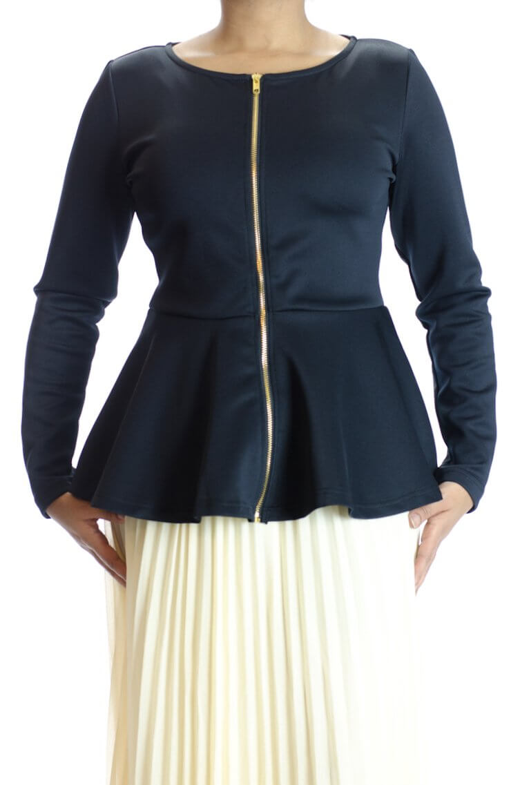 Black Zipper Peplum Top Kabayare