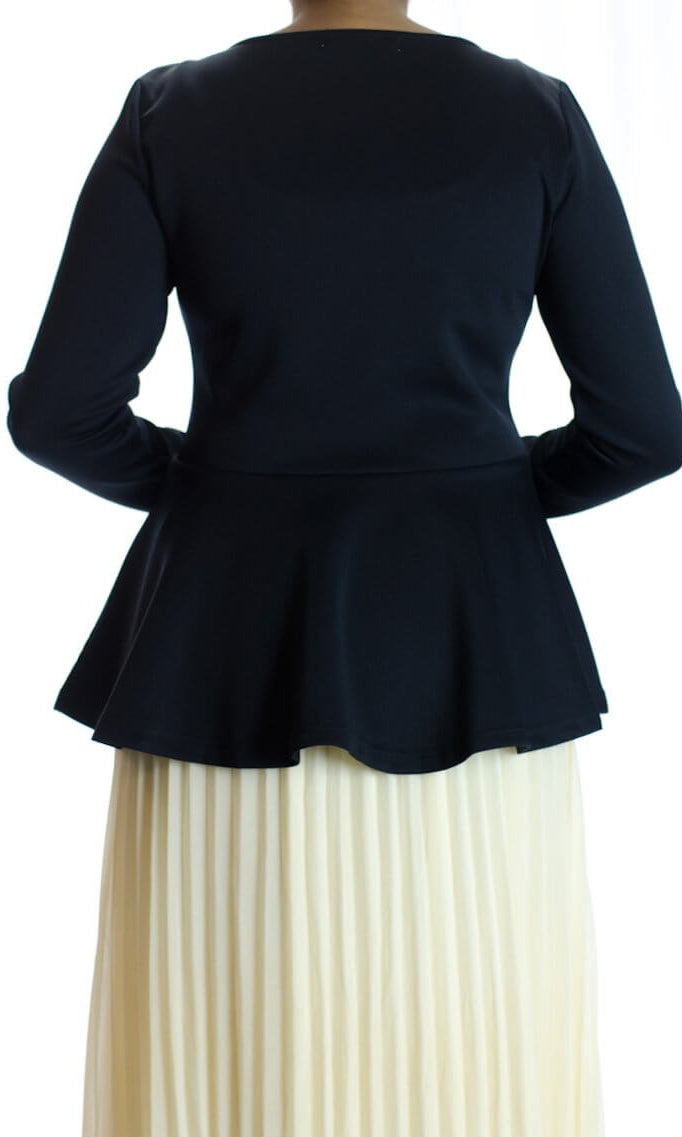 Black Zipper Peplum Top Kabayare