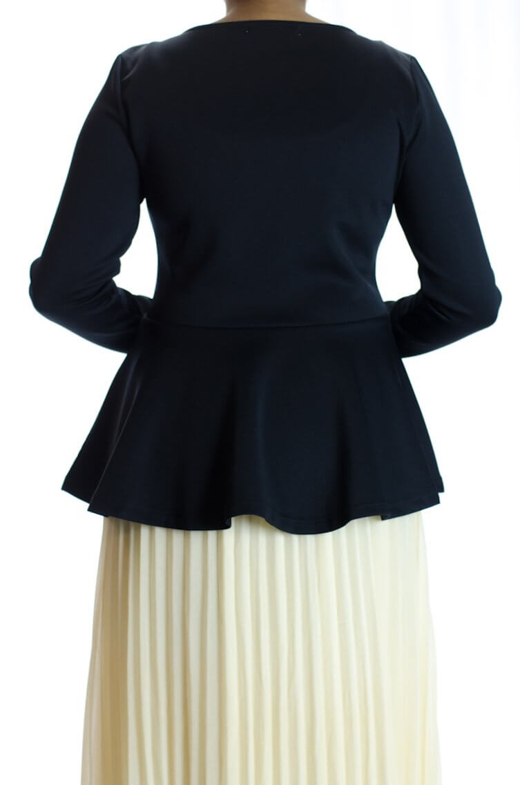 Black Zipper Peplum Top Kabayare