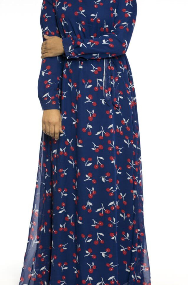Blue cherries print dress Kabayare