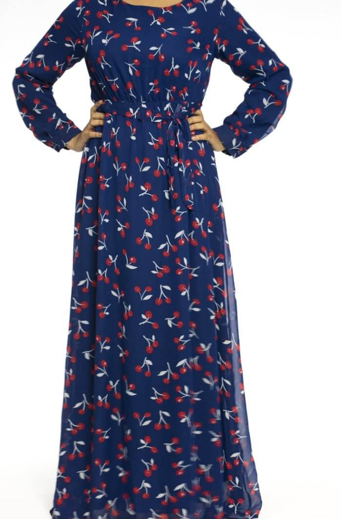 Blue cherries print dress Kabayare