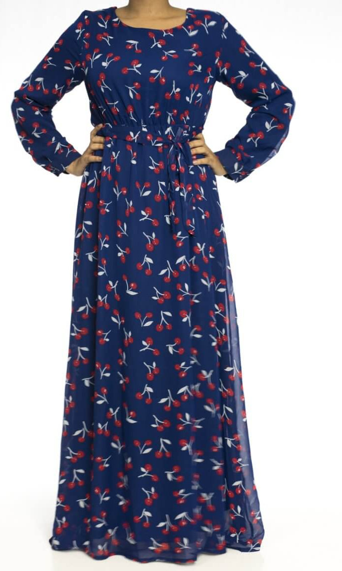 Blue cherries print dress Kabayare