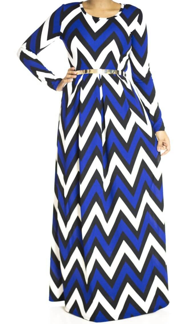 Blue Chevron texture Maxi dress Kabayare