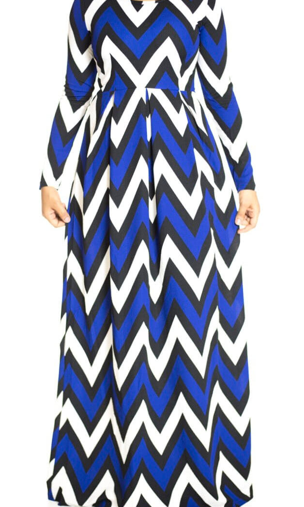 Blue Chevron texture Maxi dress Kabayare