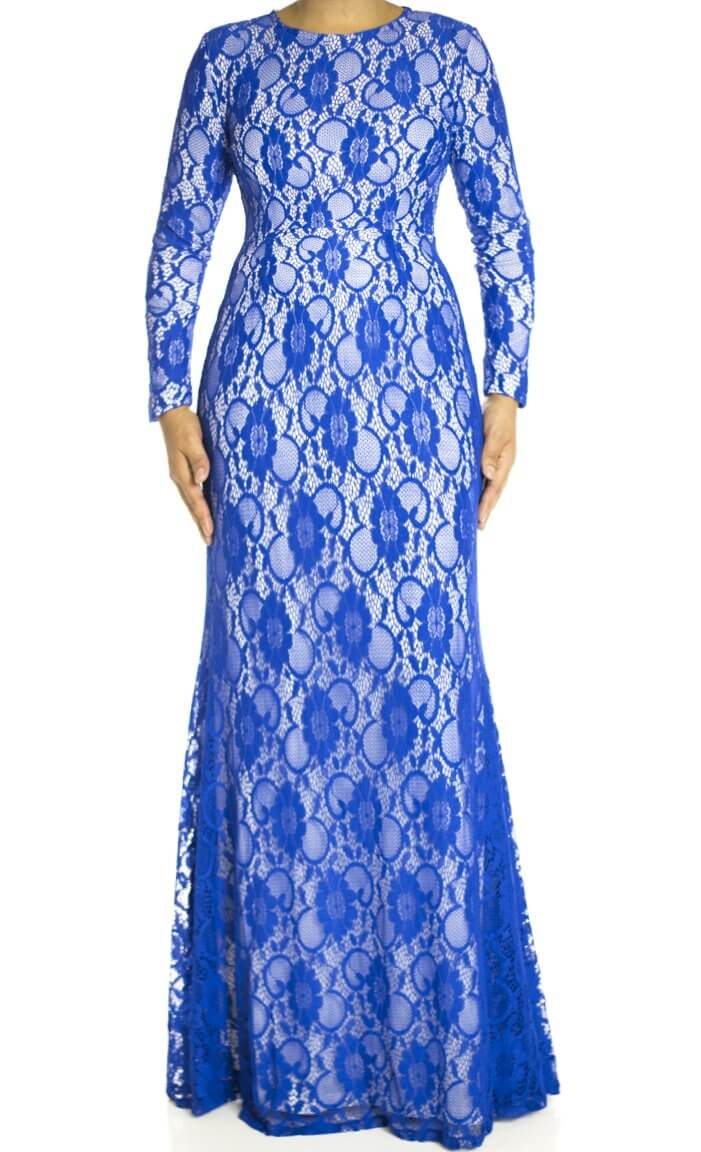 Blue Elegance Lace Maxi Dress Kabayare