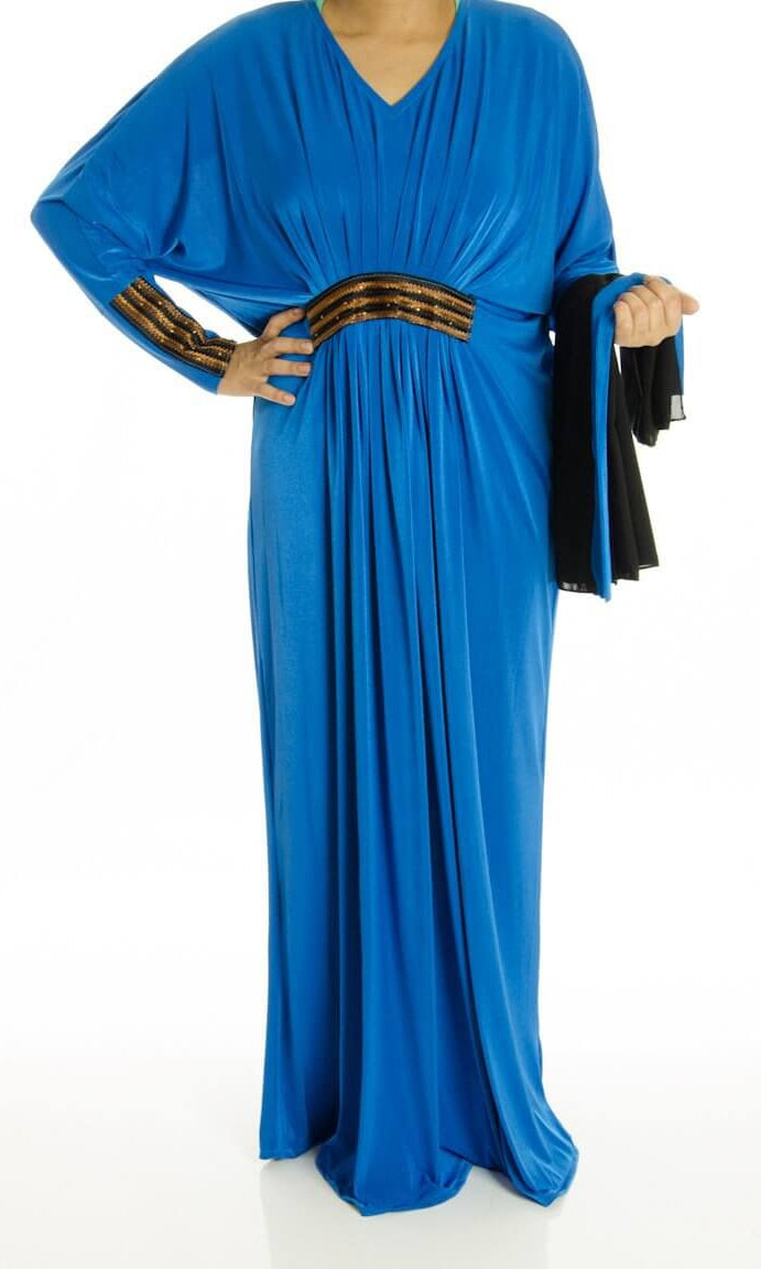 blue embroidery Butterfly Jersey Abaya Kabayare