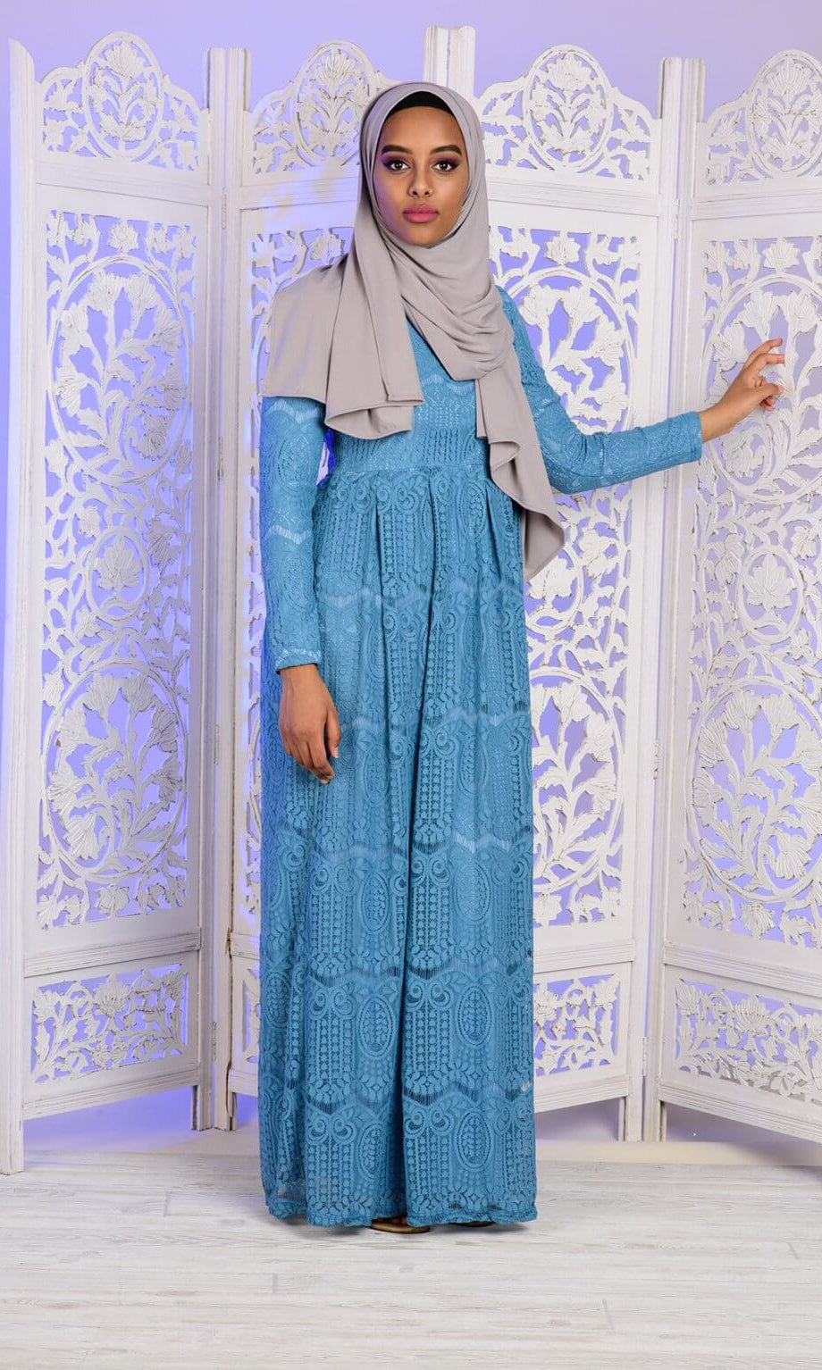 Blue Empire Pattern Lace Dress Kabayare