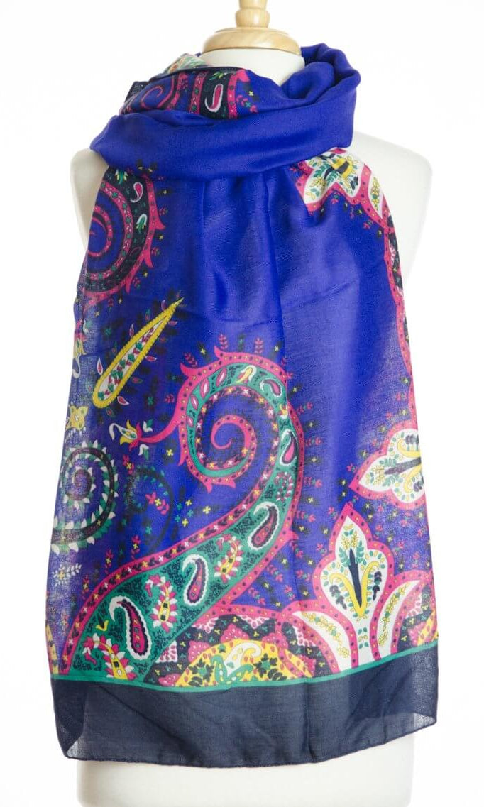 Blue Floral Geo Print Scarf Kabayare
