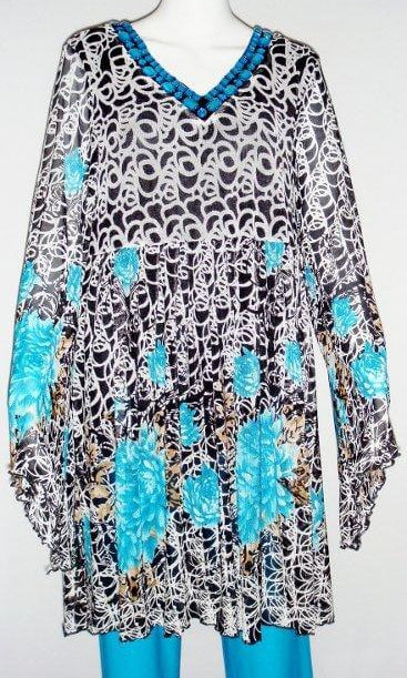 Blue Floral Lacey Tunic Set Kabayare