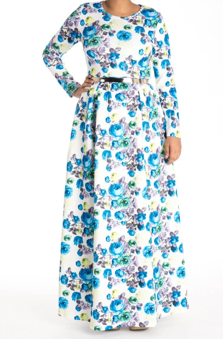 Blue Floral Striking Flare Dress Kabayare