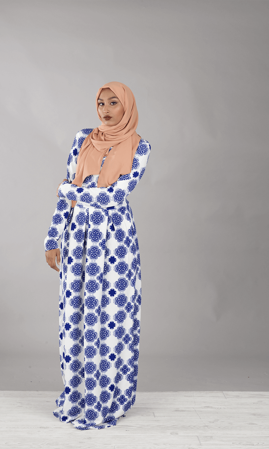 Blue floral textured print dress Kabayare