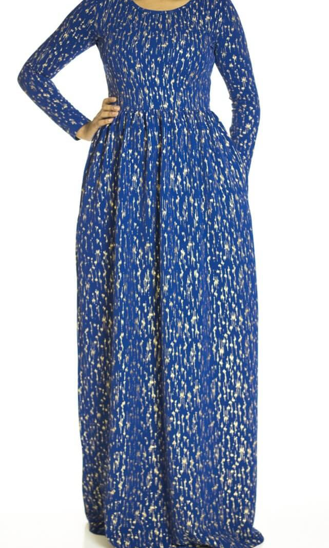 Blue gold flakes Maxi dress Kabayare