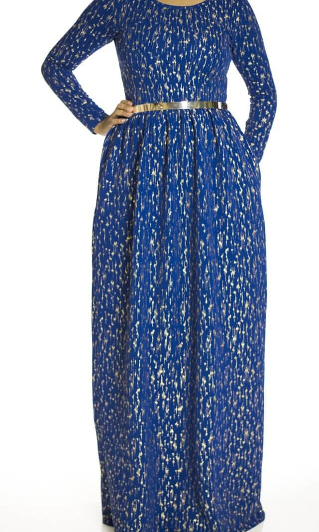 Blue gold flakes Maxi dress Kabayare