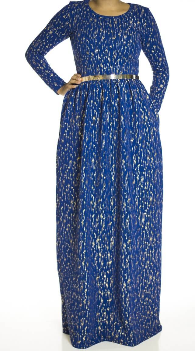 Blue gold flakes Maxi dress Kabayare