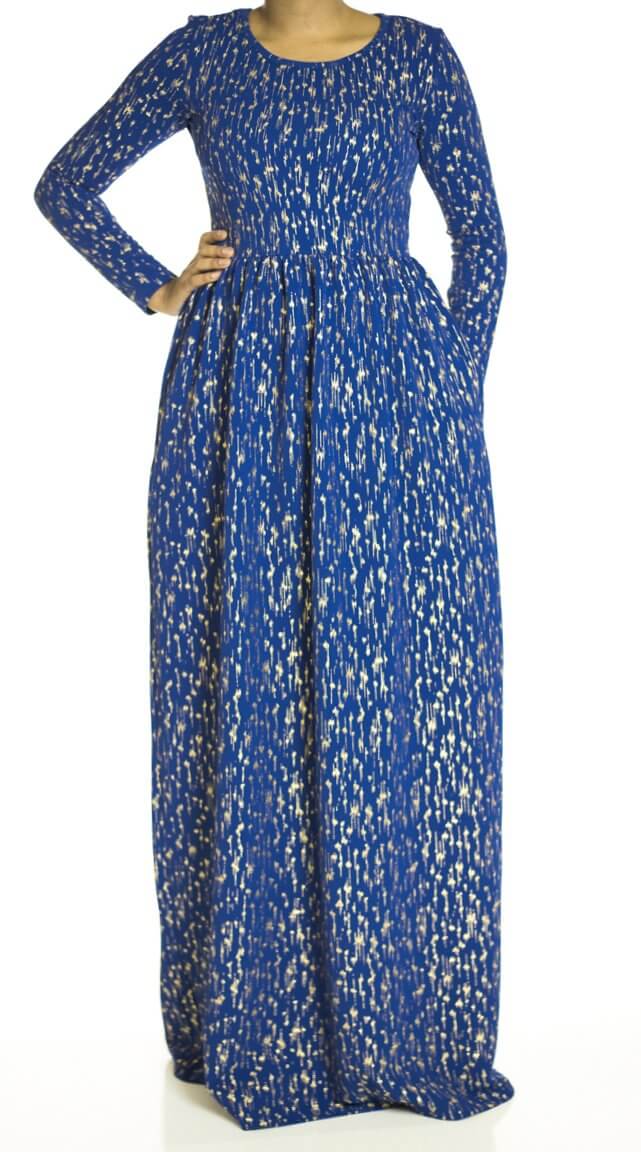 Blue gold flakes Maxi dress Kabayare