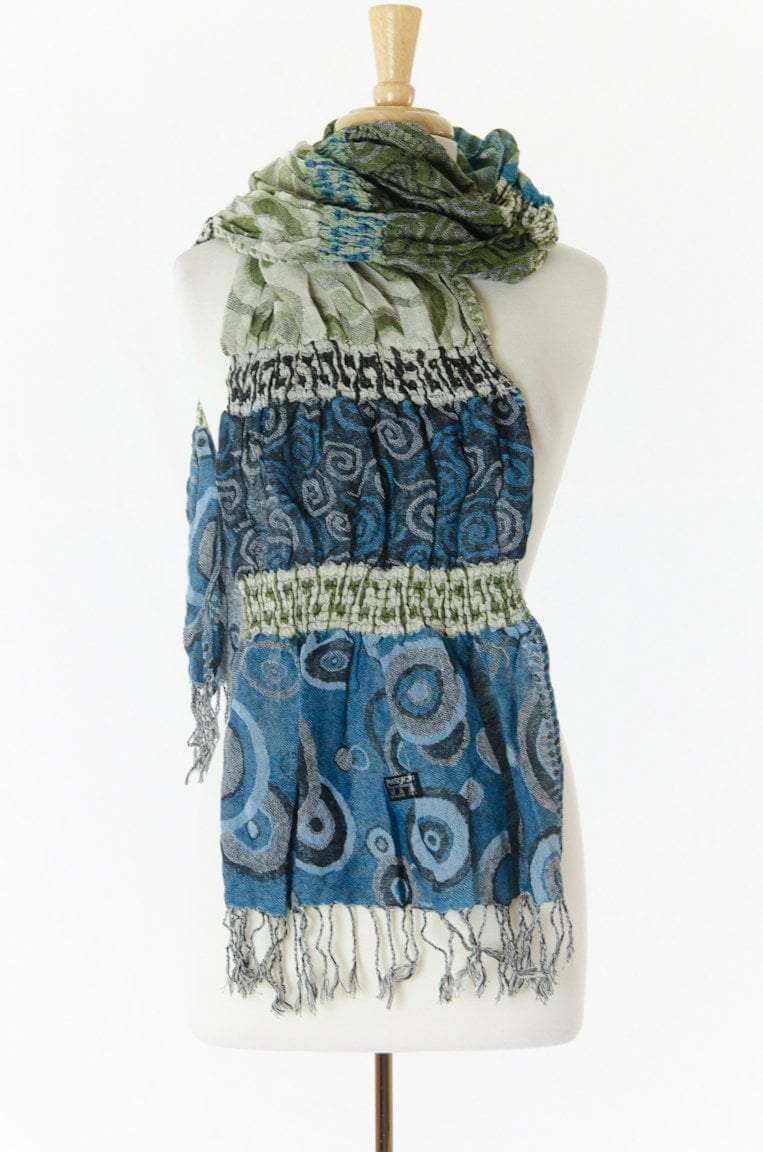 Blue & Green Elastic Pashmina Scarf Kabayare