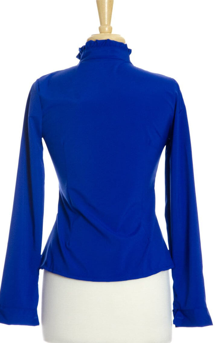 Blue Lace Long Sleeve Ruffle Shirt Kabayare