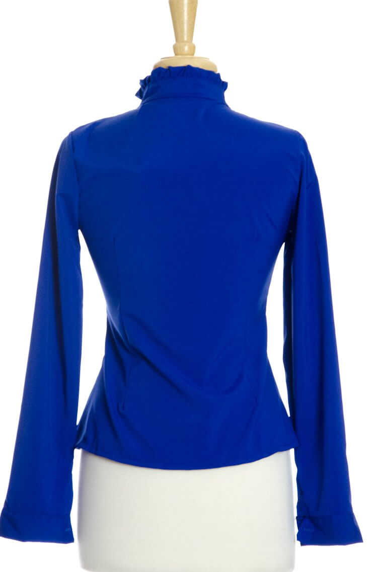 Blue Lace Long Sleeve Ruffle Shirt Kabayare