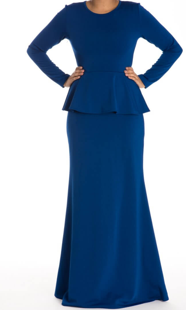 Blue Long Sleeve Peplum Maxi Dress Kabayare