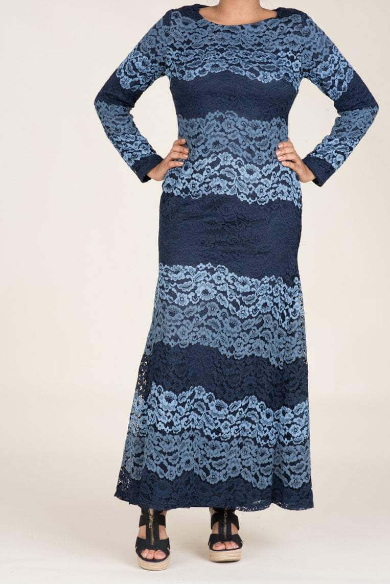 Blue Multicolor Lace Dress - Petite Kabayare