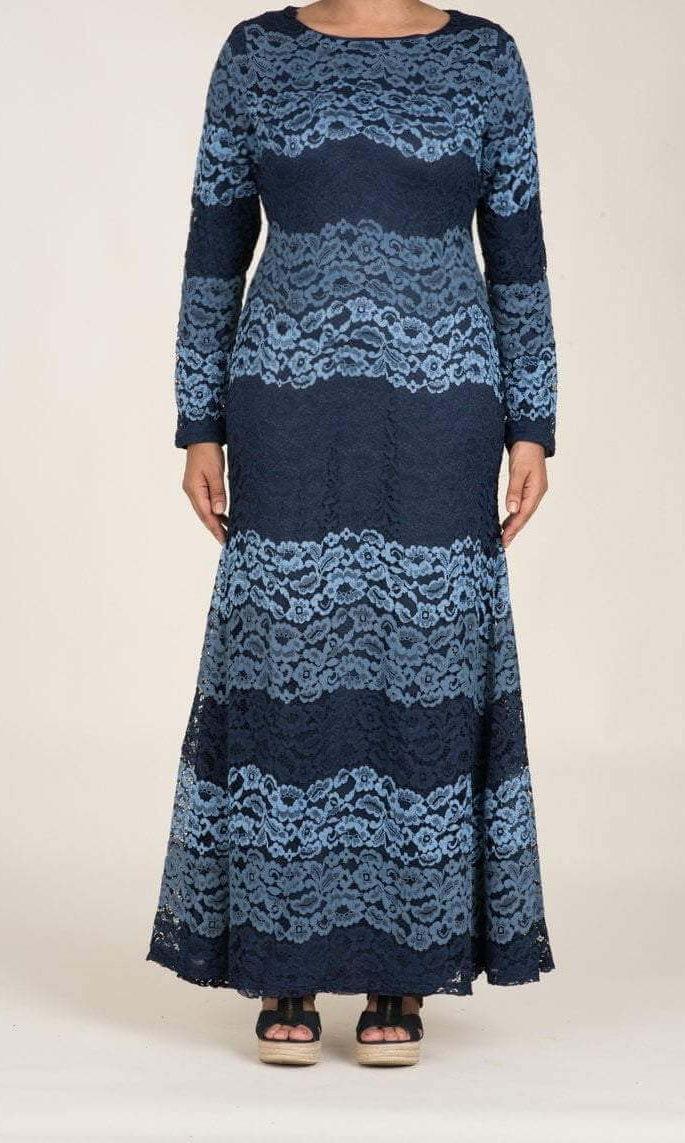 Blue Multicolor Lace Dress - Petite Kabayare