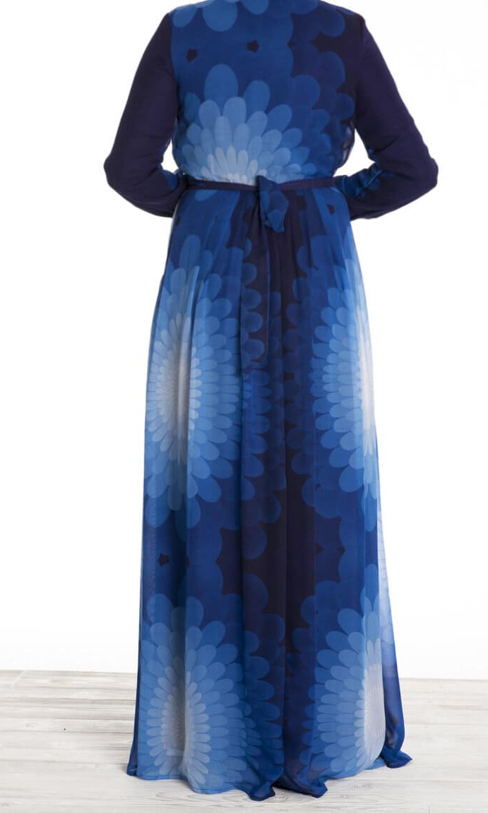 Blue ombre feathers chiffon dress Kabayare