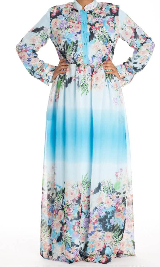 Blue romance floral buttons maxi dress Kabayare