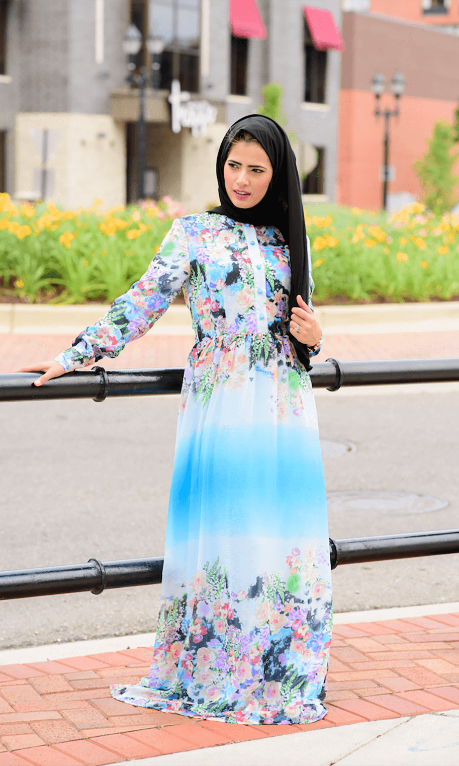Blue romance floral buttons maxi dress Kabayare