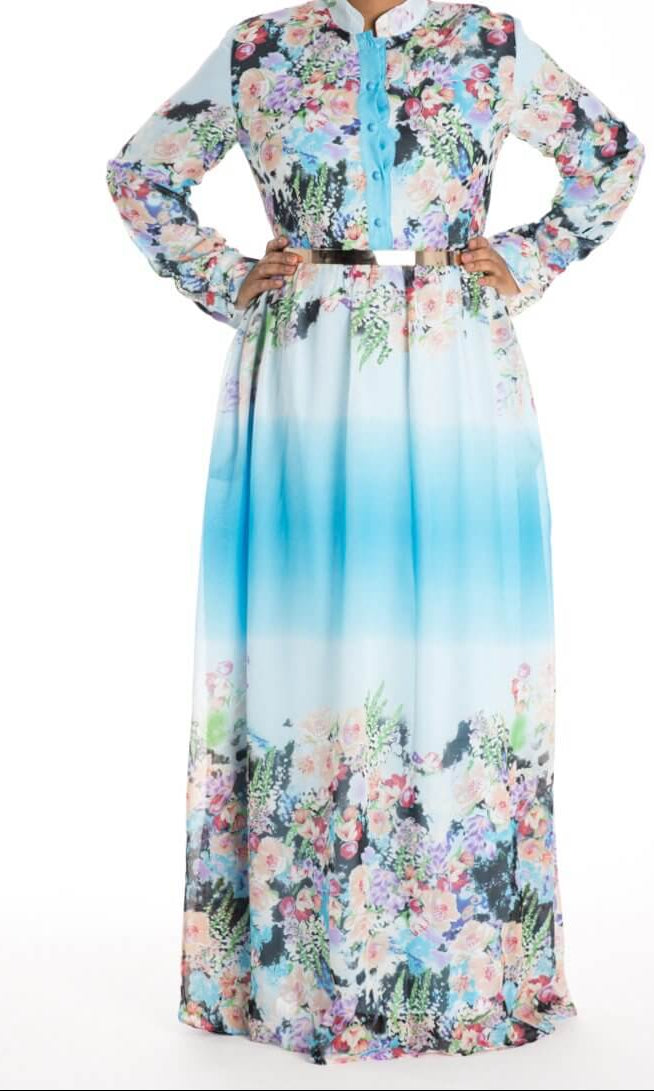 Blue romance floral buttons maxi dress Kabayare