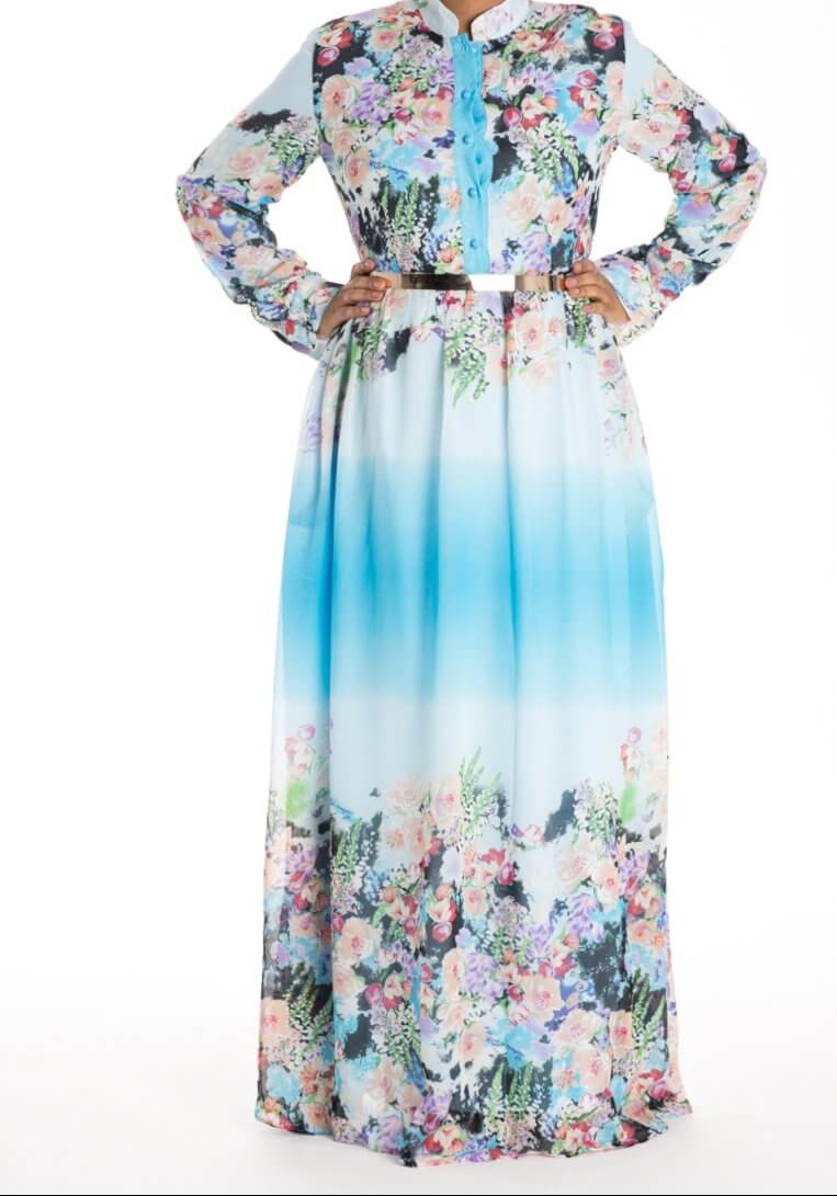 Blue romance floral buttons maxi dress Kabayare