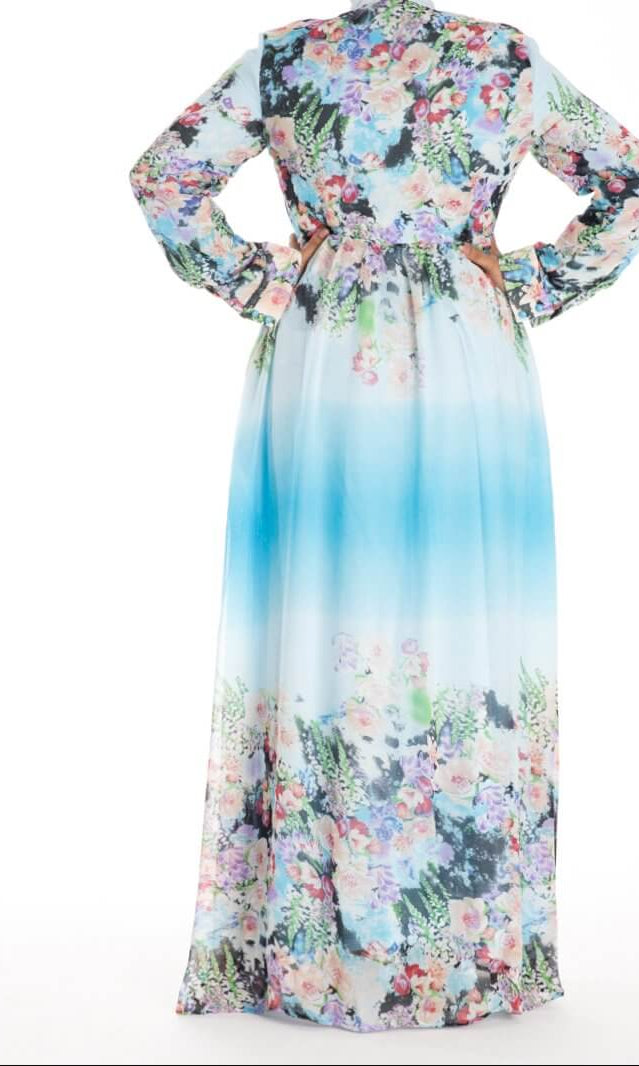 Blue romance floral buttons maxi dress Kabayare