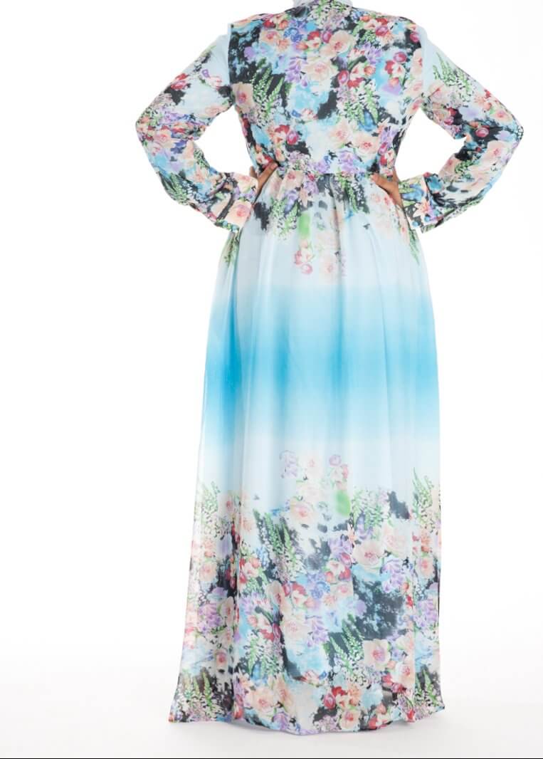 Blue romance floral buttons maxi dress Kabayare