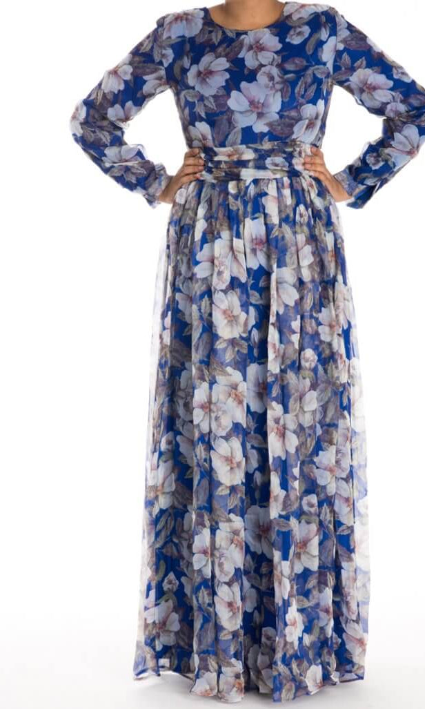 Blue Silk chiffon maxi dress Kabayare