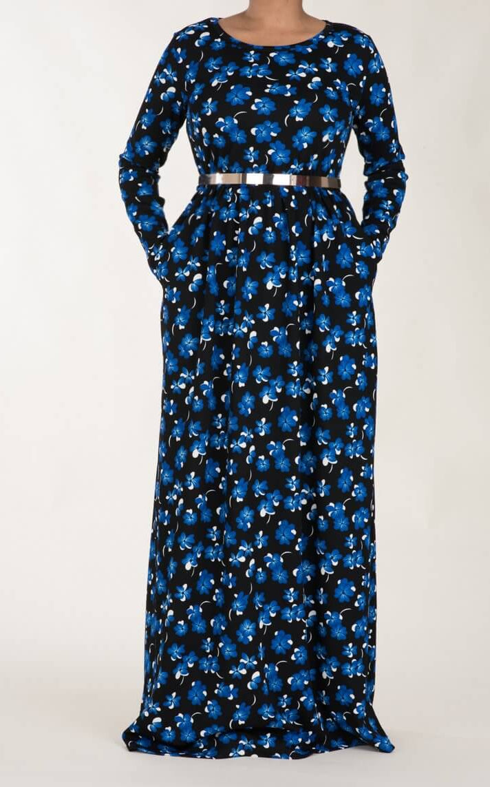 Blue Small flower textured print dress Kabayare