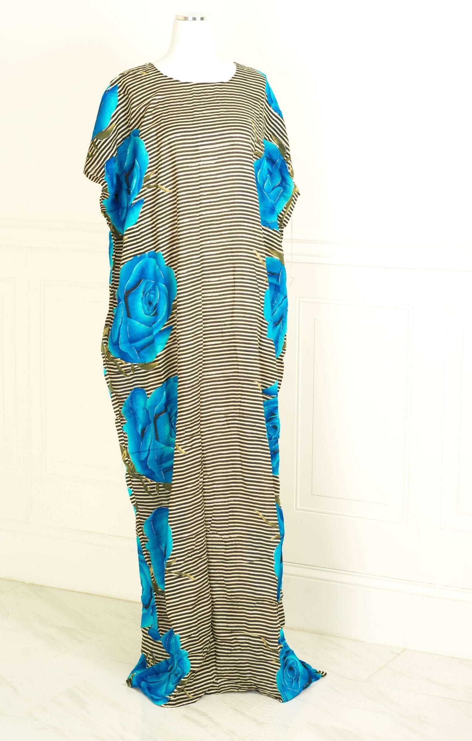 Blue stripe side rose print bati dress KF