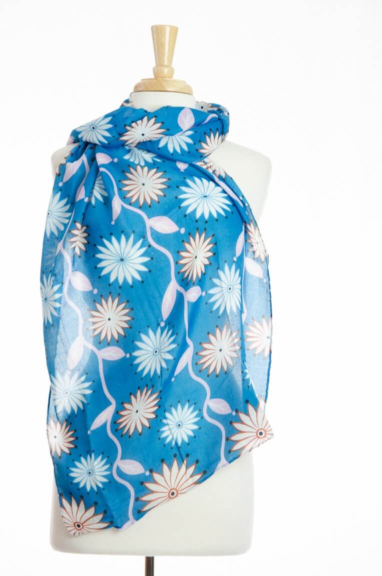 Blue Sun-Floral Scarf Kabayare
