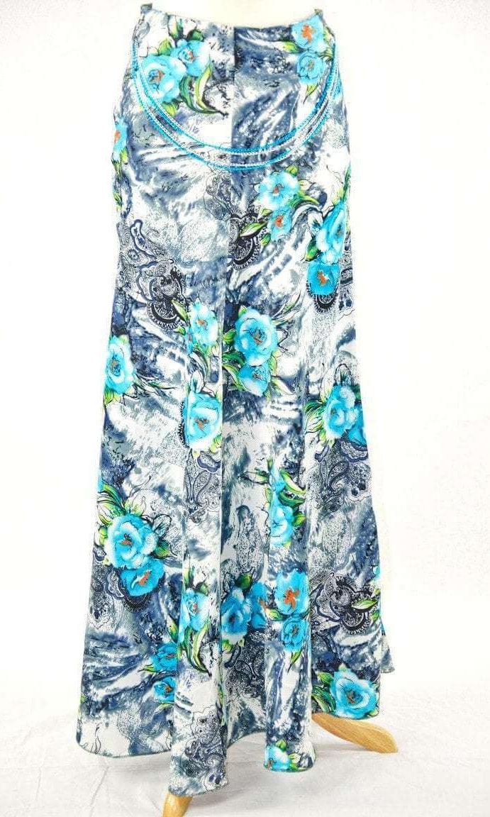 Blue Tattoo Roses Silk Skirt Kabayare