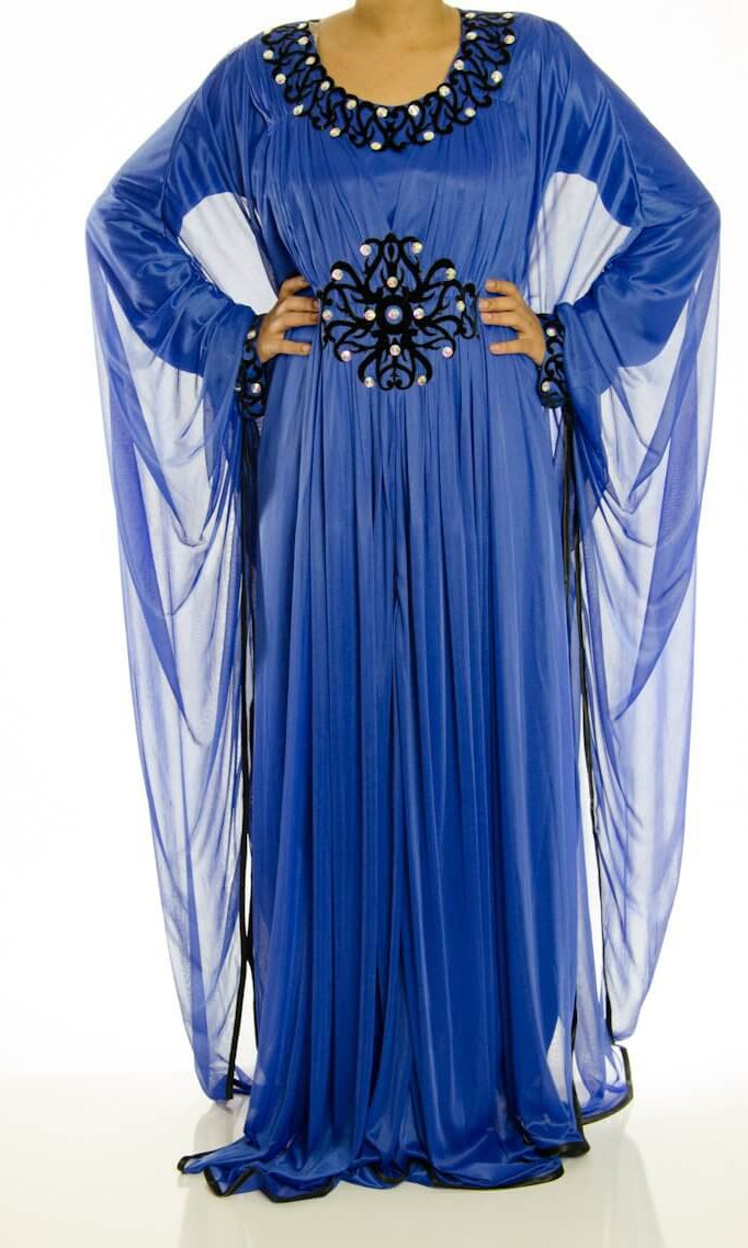 Blue Velvet Butterfly Kaftan Kabayare