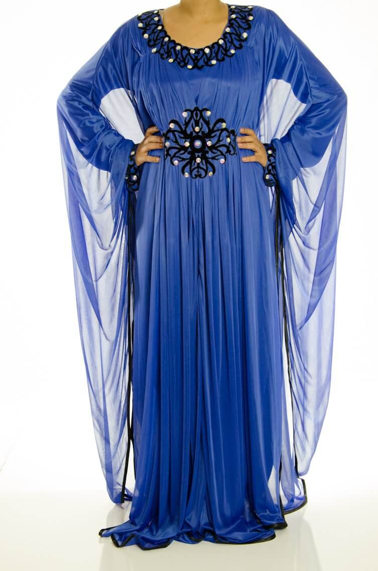Blue Velvet Butterfly Kaftan Kabayare