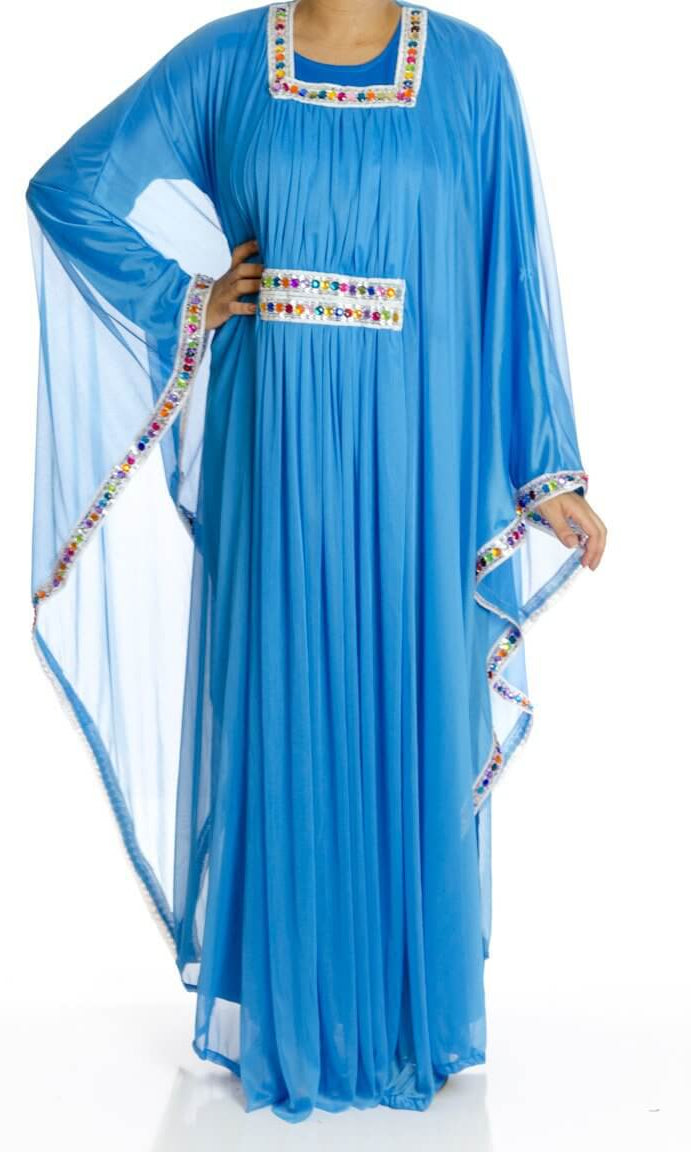 Blue with silver 2-Piece Bedazzle Kaftan Dress Kabayare