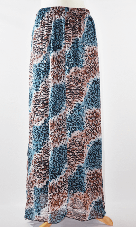 Blueish Leopard Chiffon Maxi Skirt Kabayare