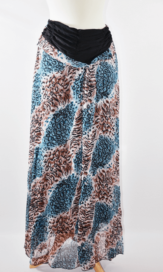 Blueish Leopard Chiffon Maxi Skirt Kabayare