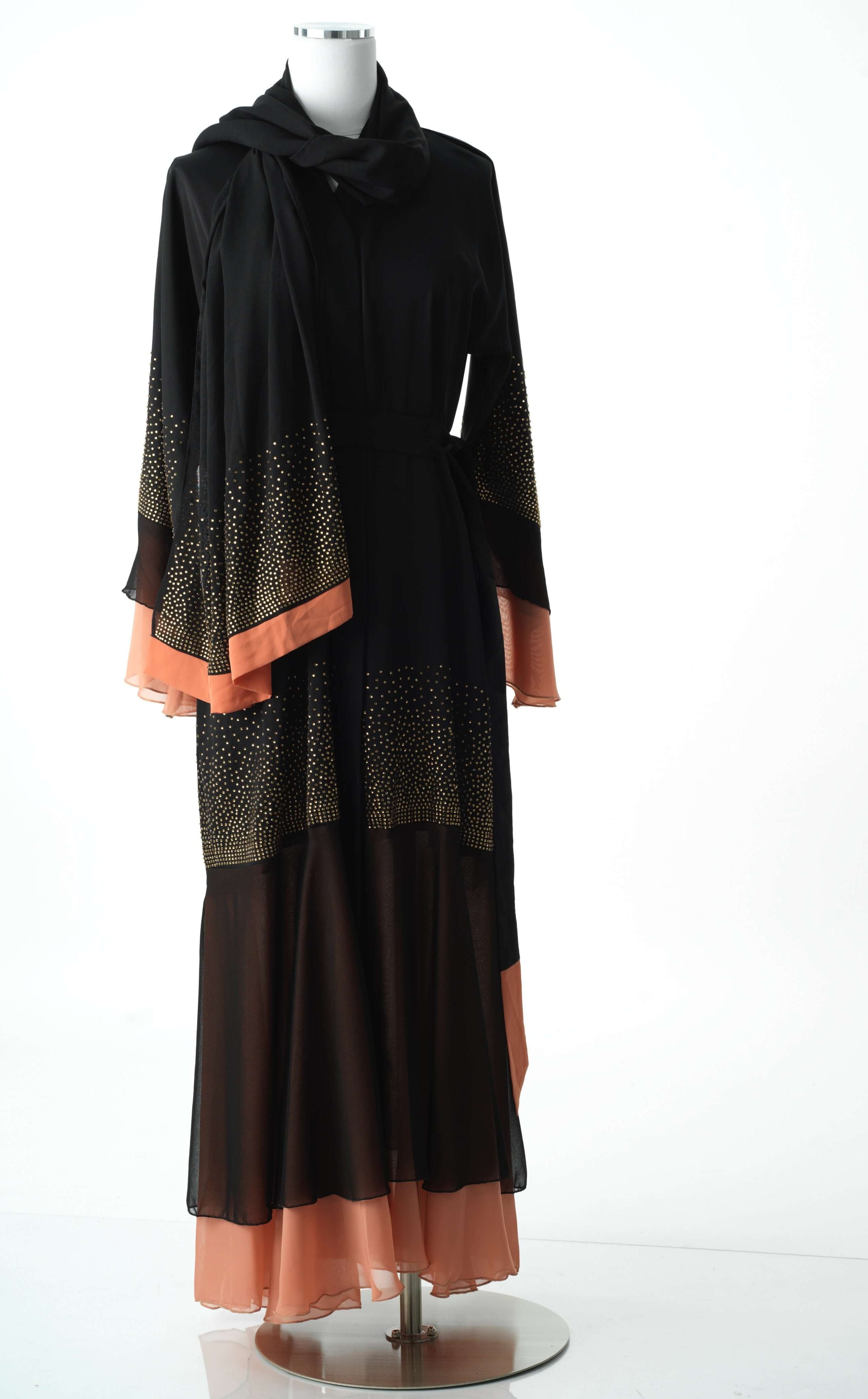 Blush detail crystal abaya Kabayare