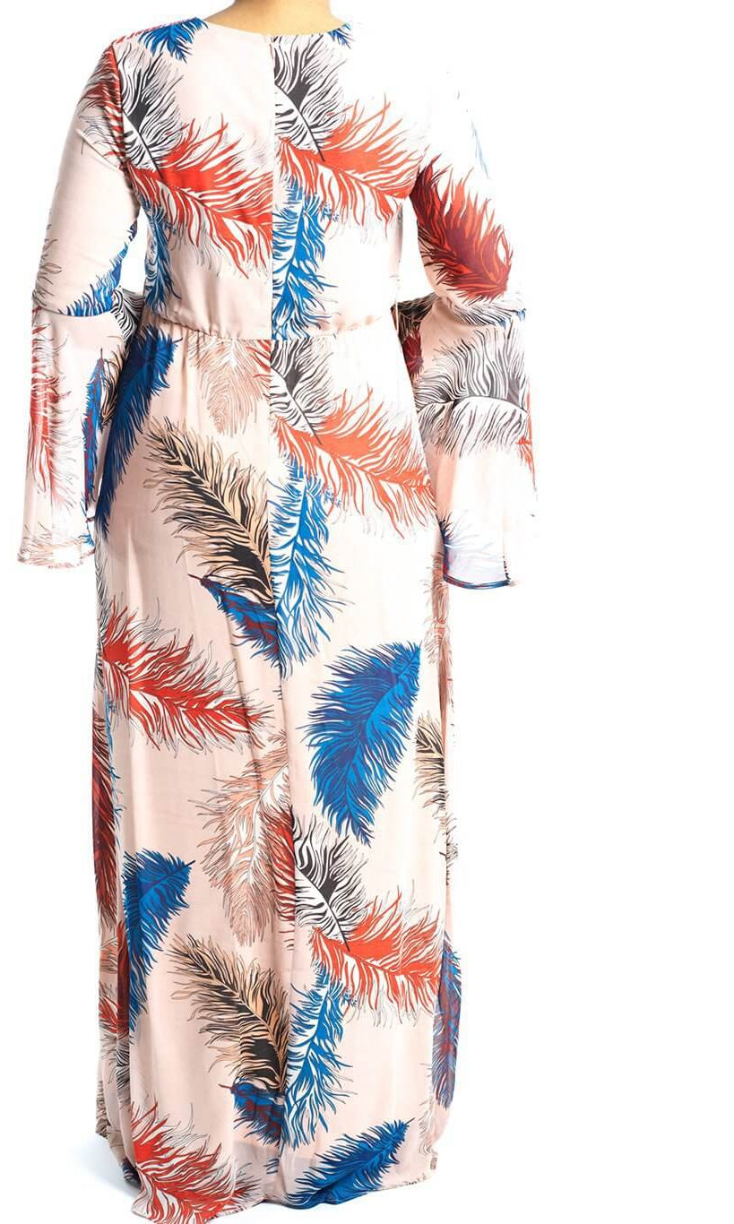 Blush feather Bell sleeve maxi dress Kabayare