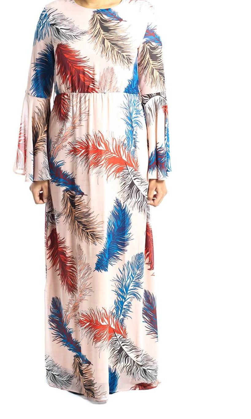 Blush feather Bell sleeve maxi dress Kabayare