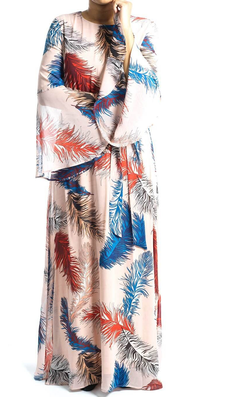 Blush feather Bell sleeve maxi dress Kabayare