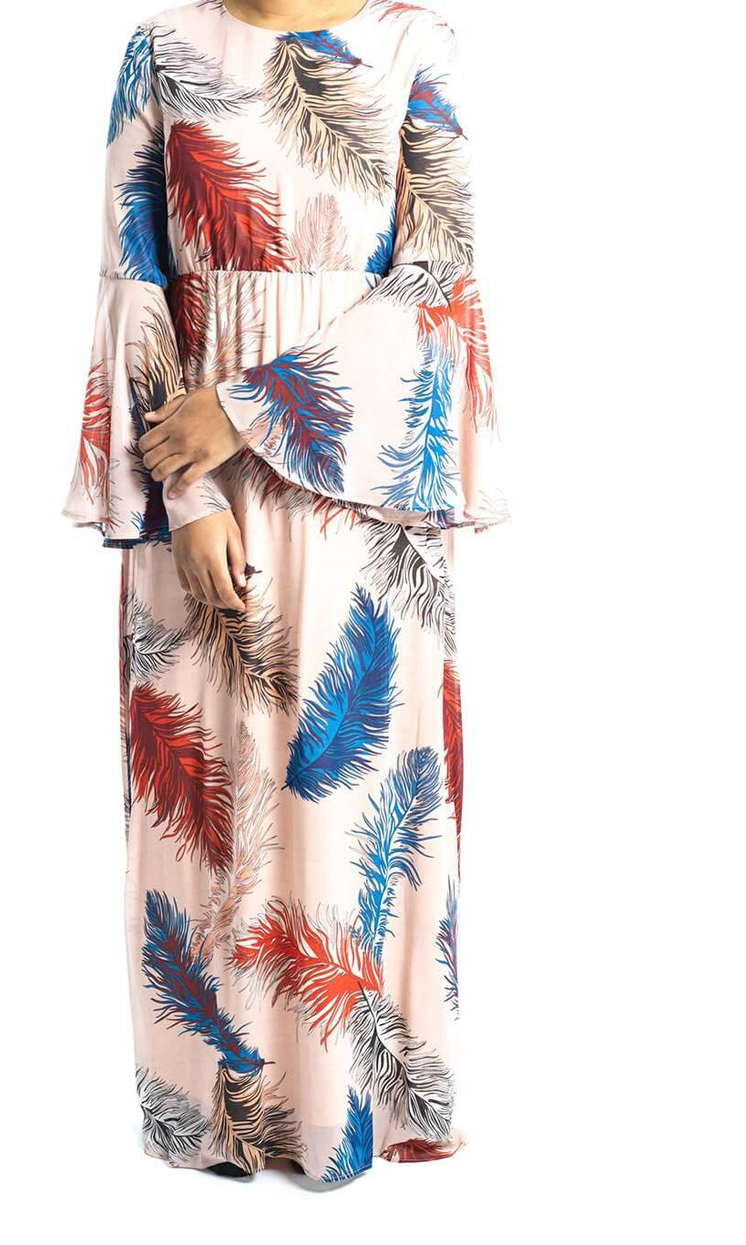 Blush feather Bell sleeve maxi dress Kabayare