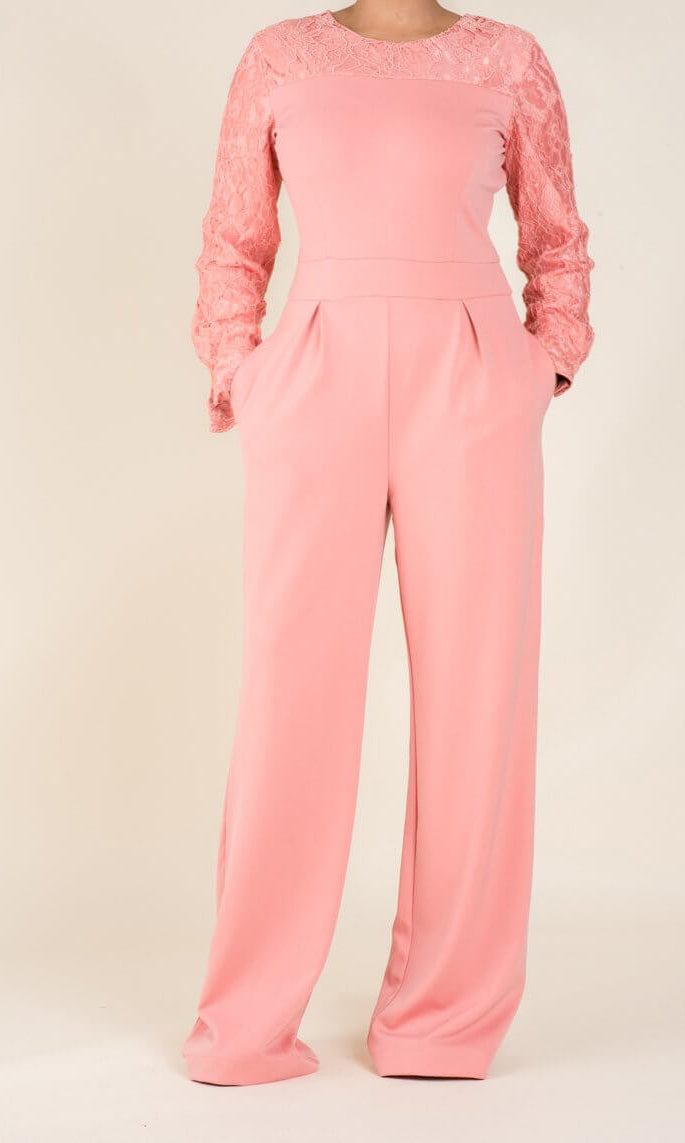 Blush Lace Detailed Dress Jumpsuit Kabayare