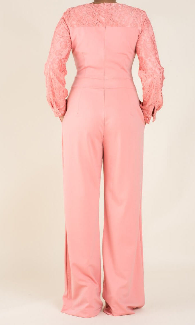 Blush Lace Detailed Dress Jumpsuit Kabayare